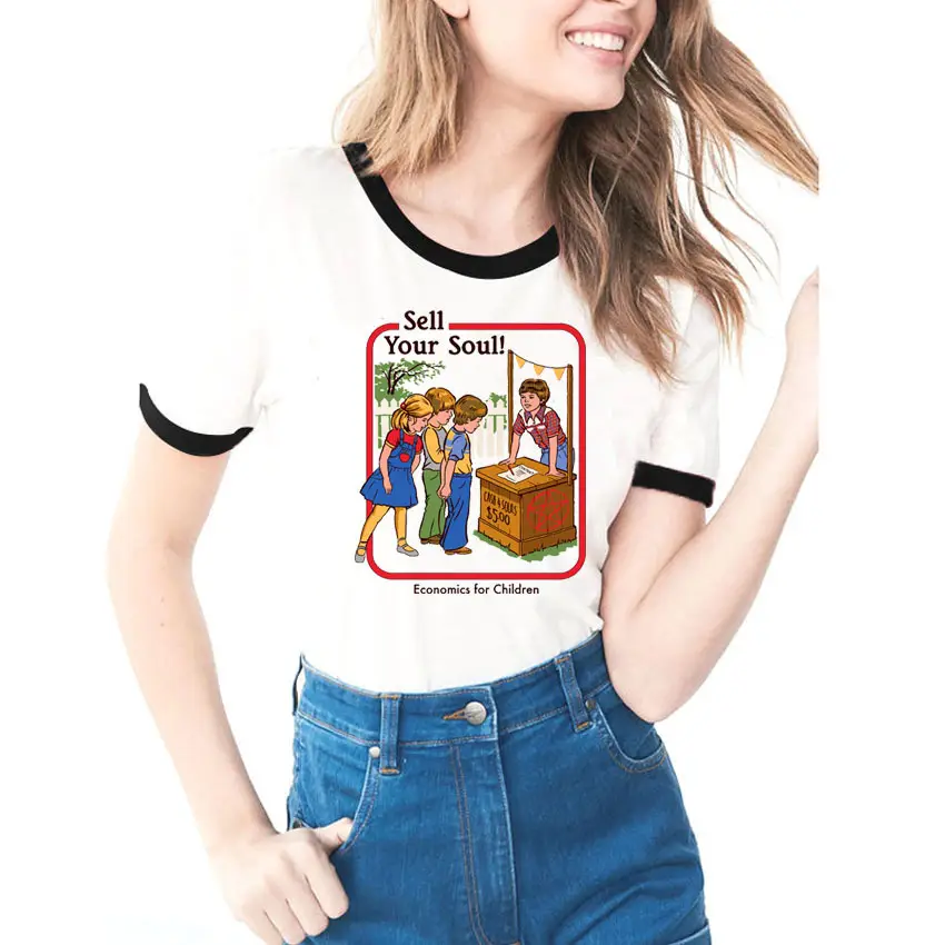 Women's Evil Science Cartoon T-Shirt with Red Trim
