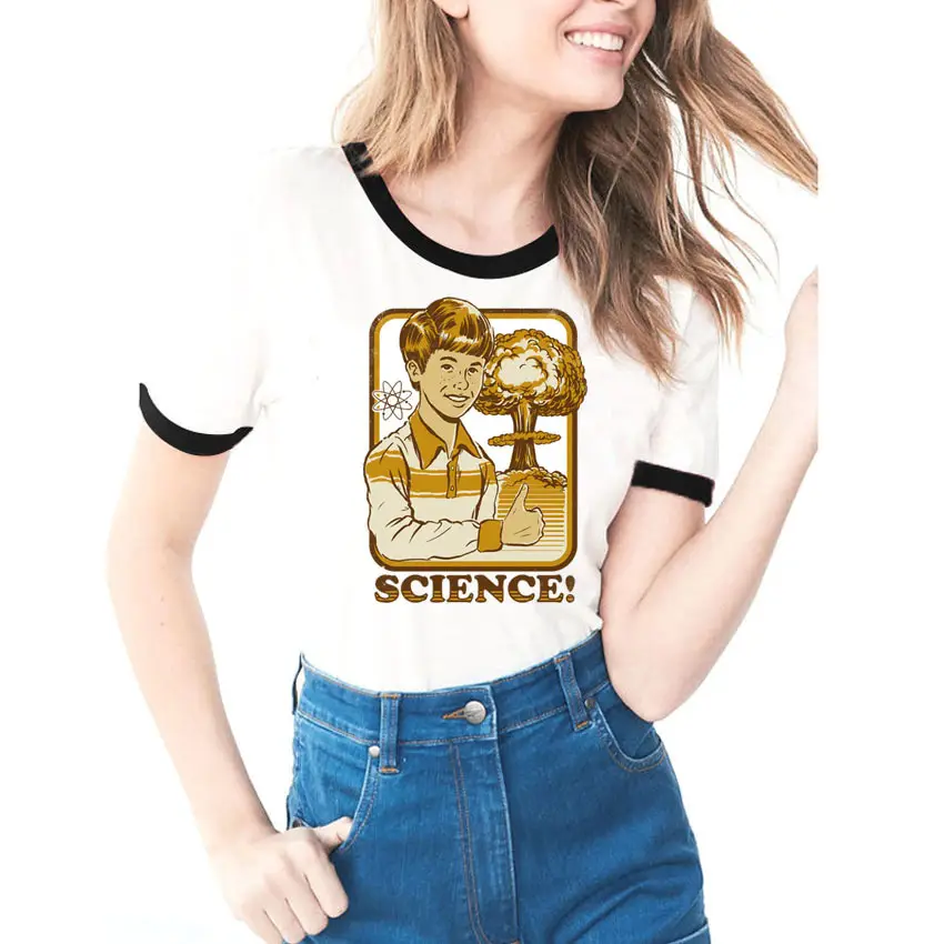 Women's Evil Science Cartoon T-Shirt with Red Trim