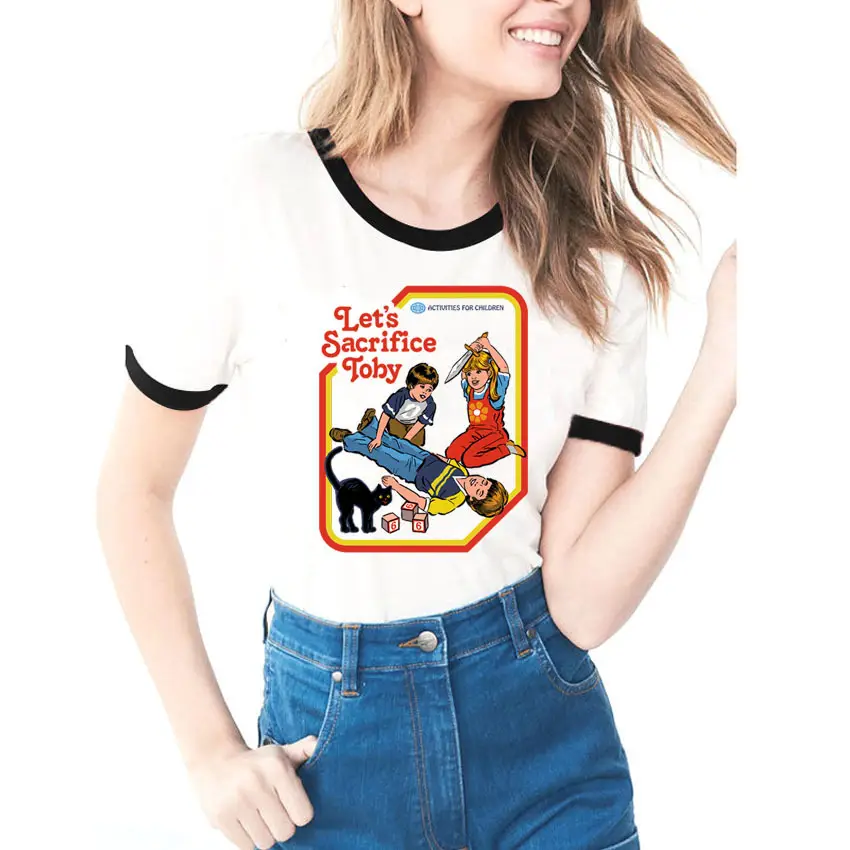 Women's Evil Science Cartoon T-Shirt with Red Trim