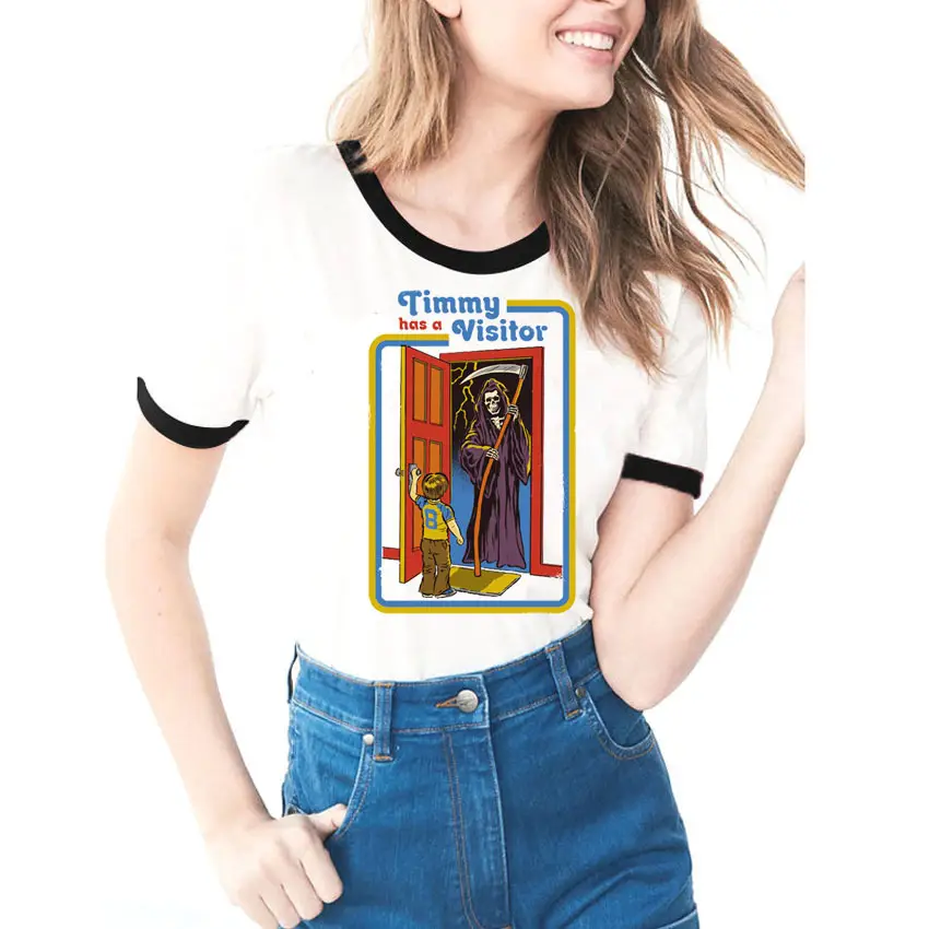 Women's Evil Science Cartoon T-Shirt with Red Trim