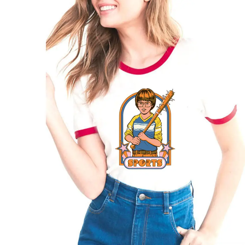 Women's Evil Science Cartoon T-Shirt with Red Trim