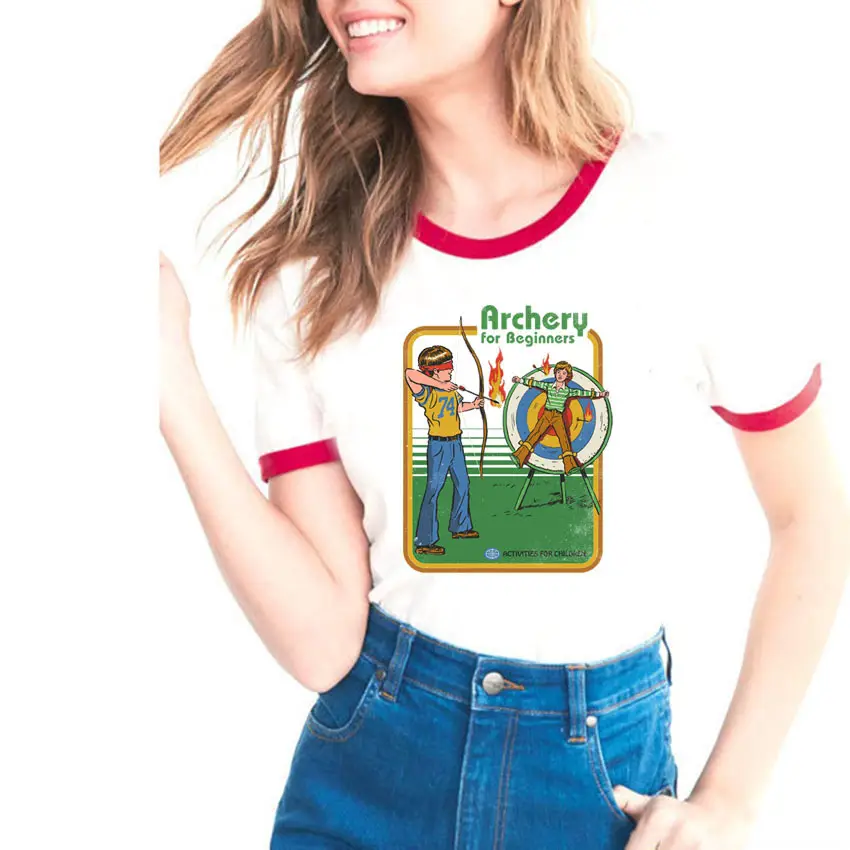 Women's Evil Science Cartoon T-Shirt with Red Trim