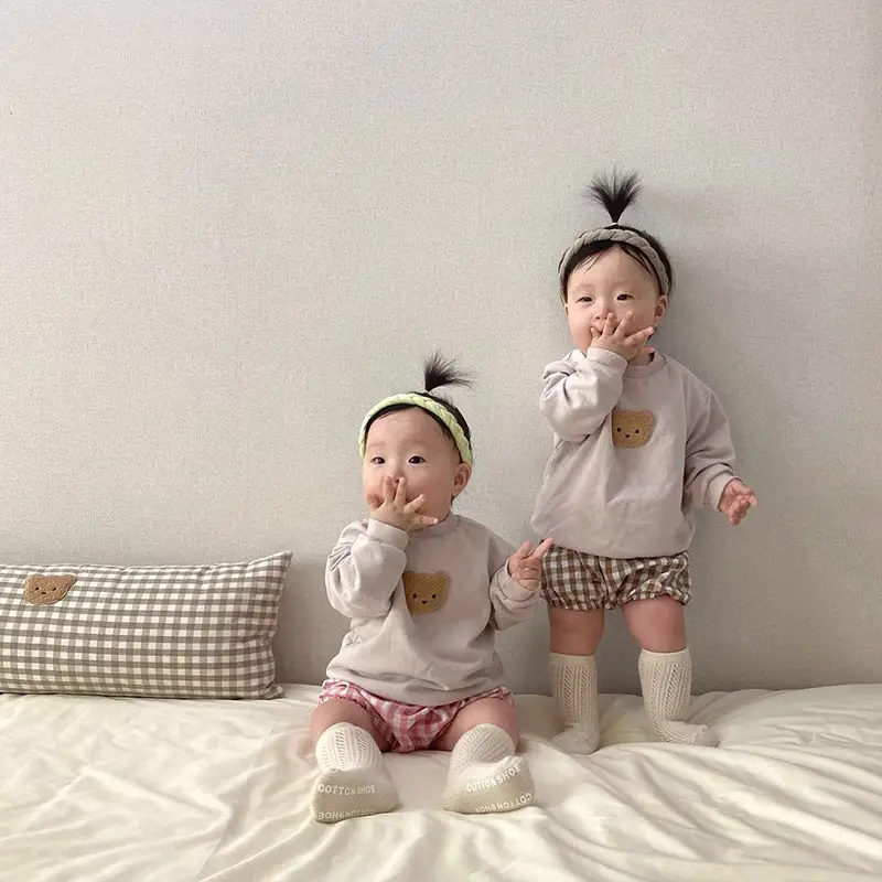 Cute Bear Embroidered Baby Sweater Set for Girls