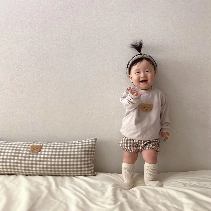 Cute Bear Embroidered Baby Sweater Set for Girls