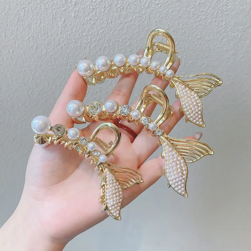Feminine Pearl Fishtail Hair Clip with Metal Back - Image 13