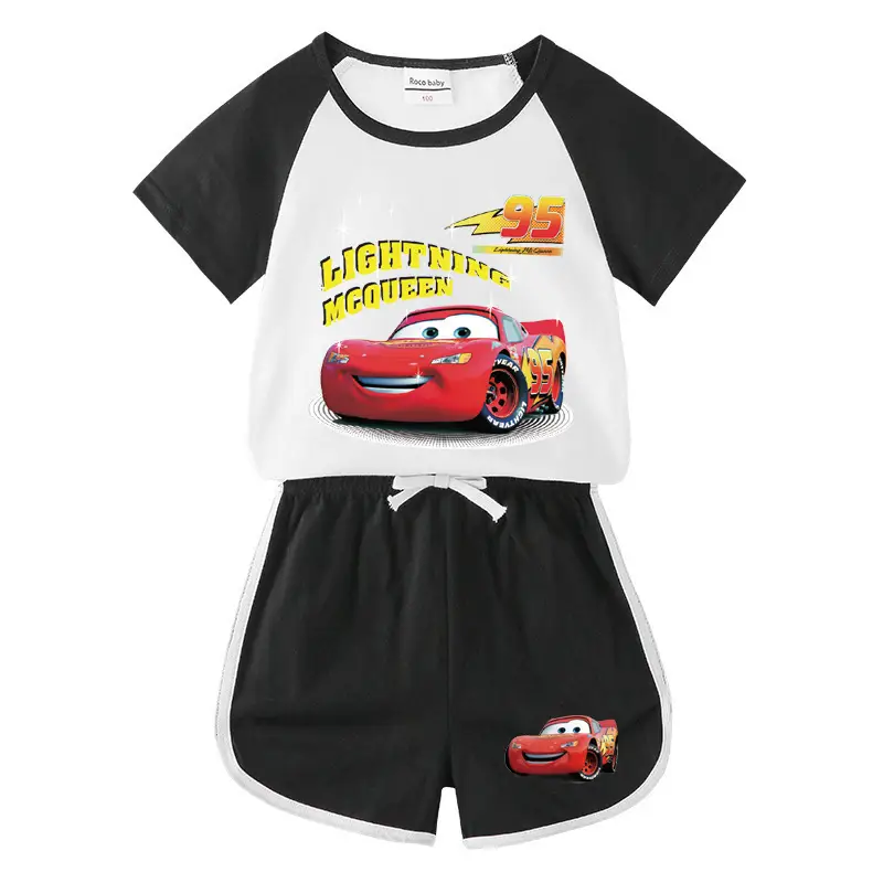 2023 Kids Car Story T-Shirt Shorts Set Black White
