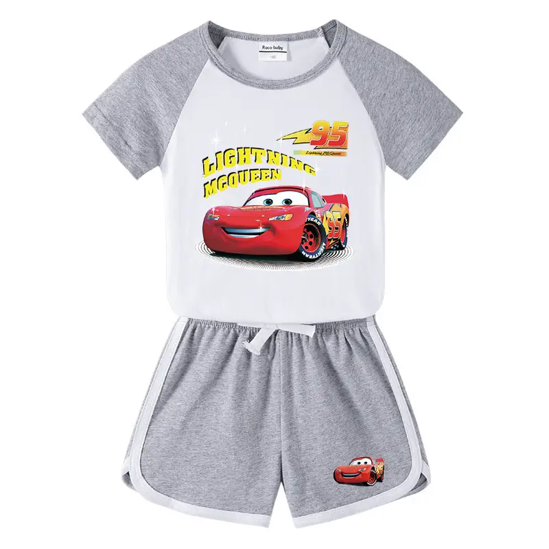 2023 Kids Car Story T-Shirt Shorts Set Black White
