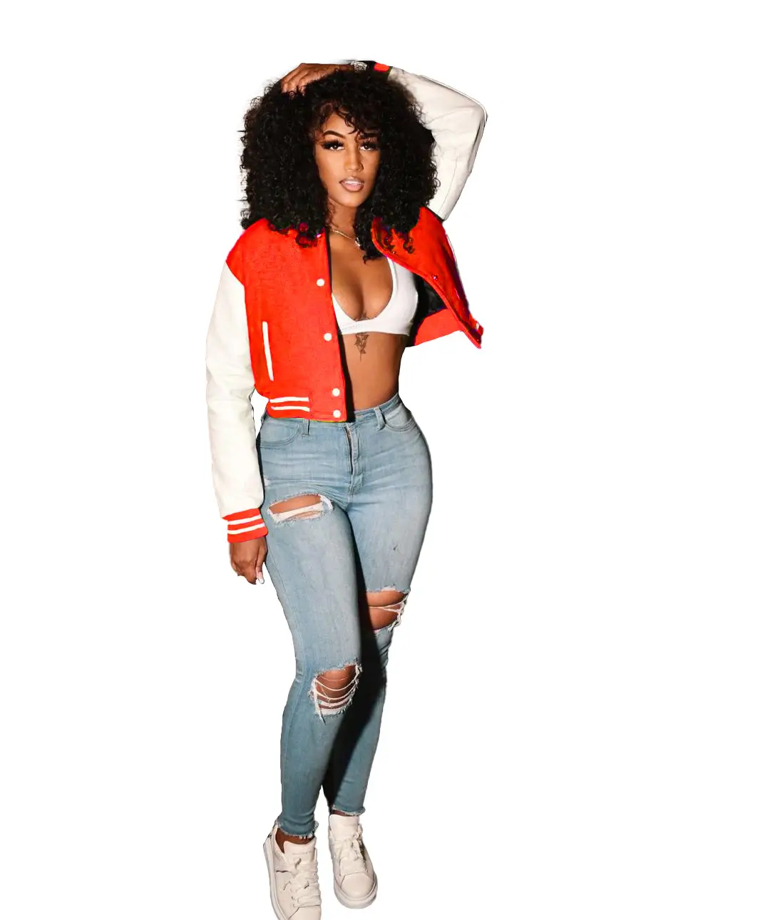 Cross-Border Bomber Jacket Black White Denim Jeans Winter - Image 10