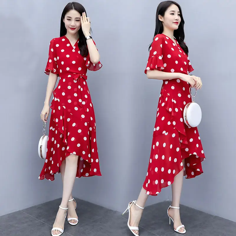 Black Polka Dot Waist Slimming Dress for Women - Image 5
