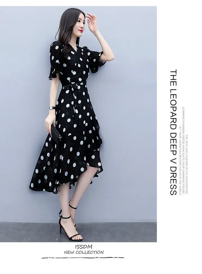 Black Polka Dot Waist Slimming Dress for Women — feature 10