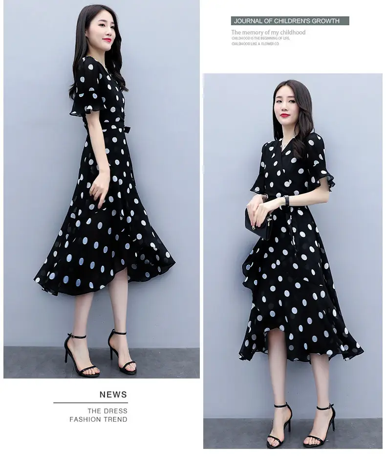 Black Polka Dot Waist Slimming Dress for Women — feature 11