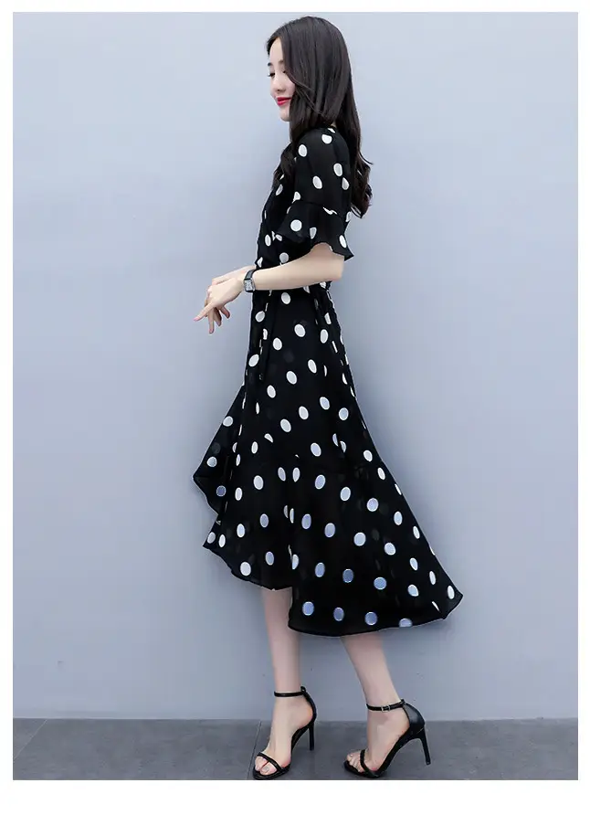 Black Polka Dot Waist Slimming Dress for Women — feature 12