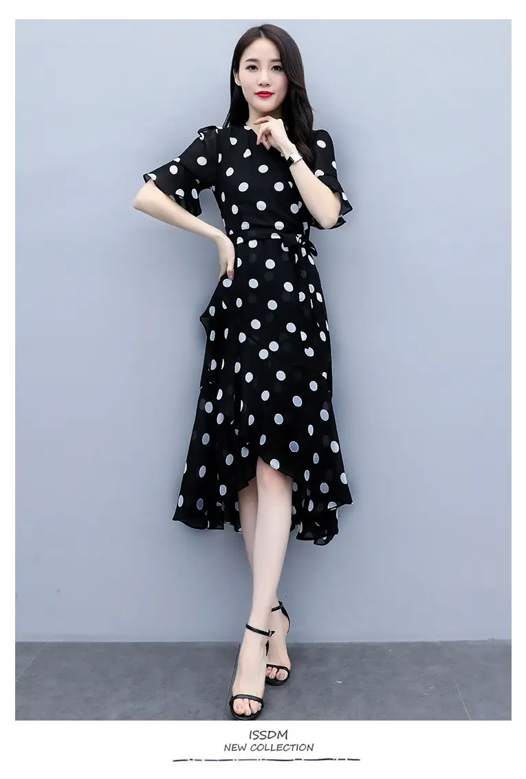 Black Polka Dot Waist Slimming Dress for Women — feature 6