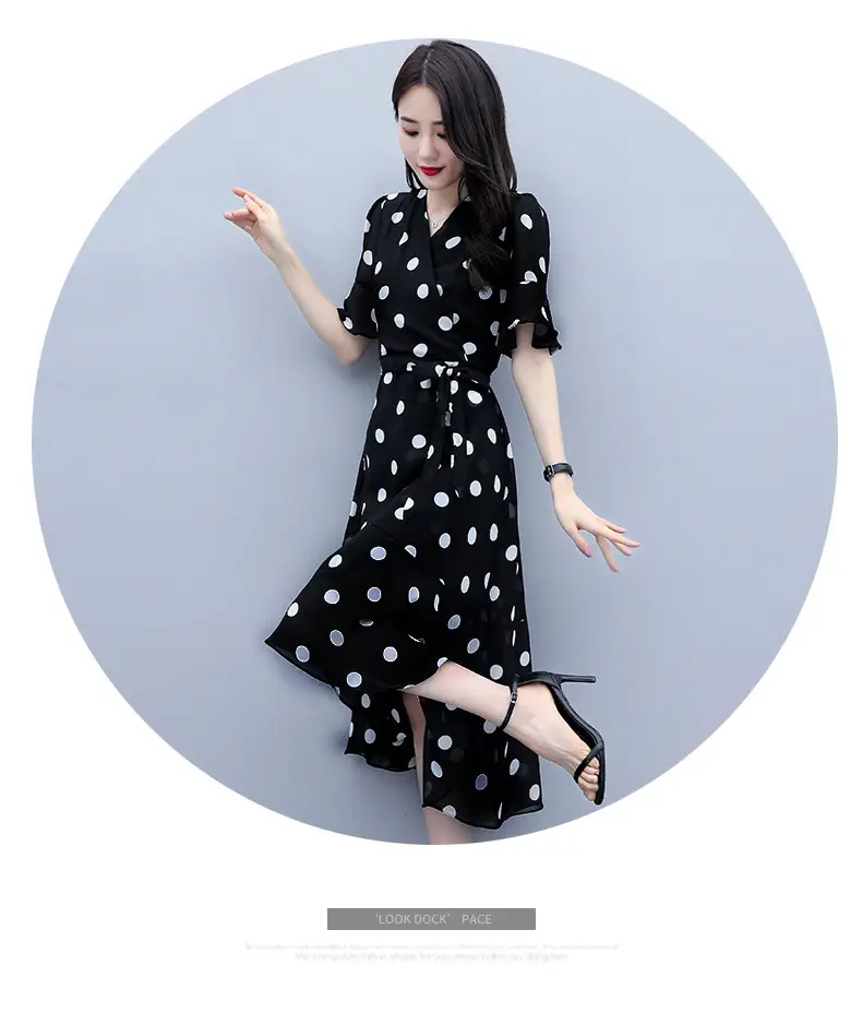 Black Polka Dot Waist Slimming Dress for Women — feature 7