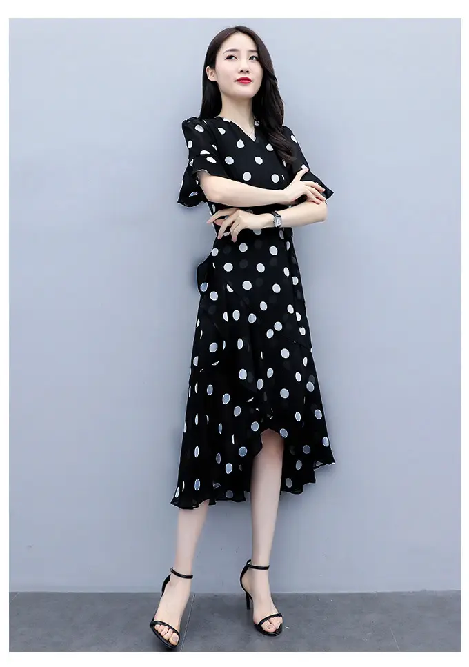 Black Polka Dot Waist Slimming Dress for Women — feature 8