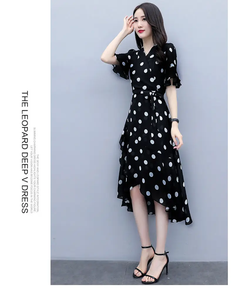 Black Polka Dot Waist Slimming Dress for Women — feature 9