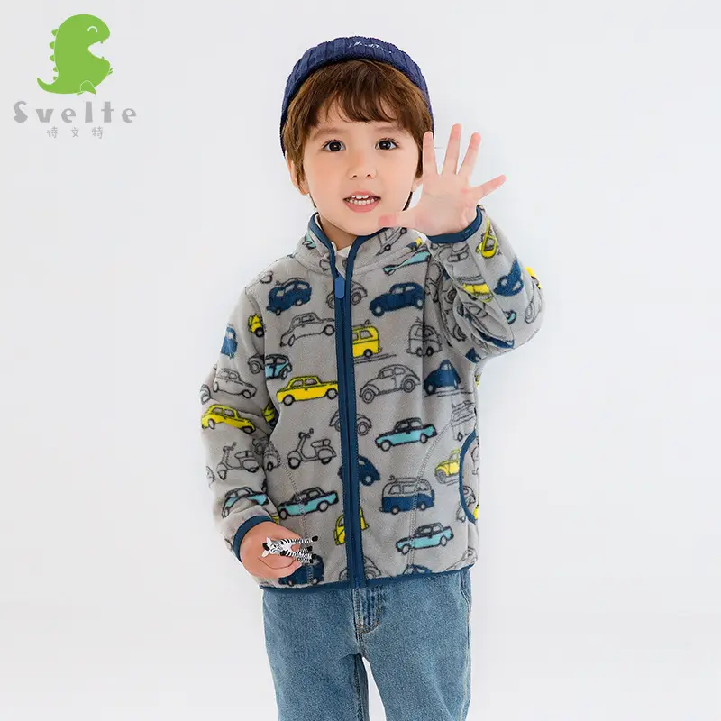 Boys Car Printed Polar Fleece Jacket Winter Top