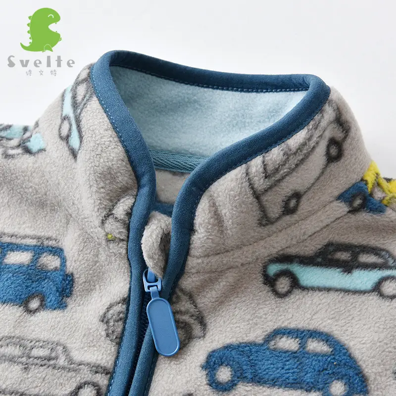 Boys Car Printed Polar Fleece Jacket Winter Top