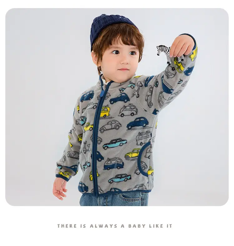 Boys Car Printed Polar Fleece Jacket Winter Top — feature 14