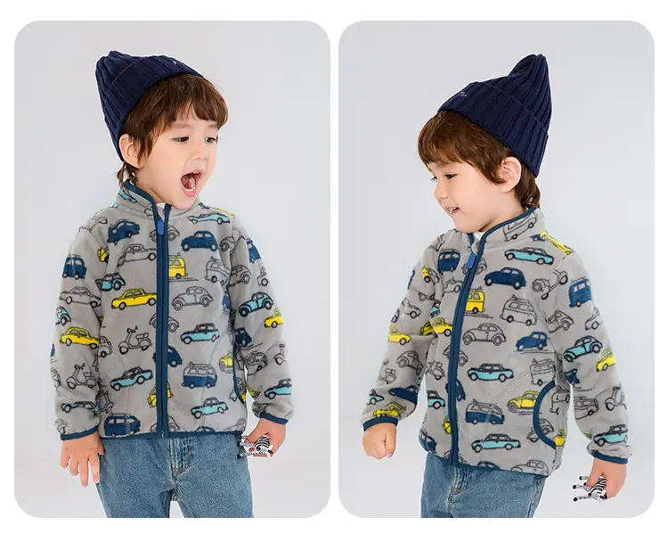 Boys Car Printed Polar Fleece Jacket Winter Top — feature 15