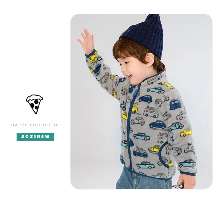 Boys Car Printed Polar Fleece Jacket Winter Top — feature 16