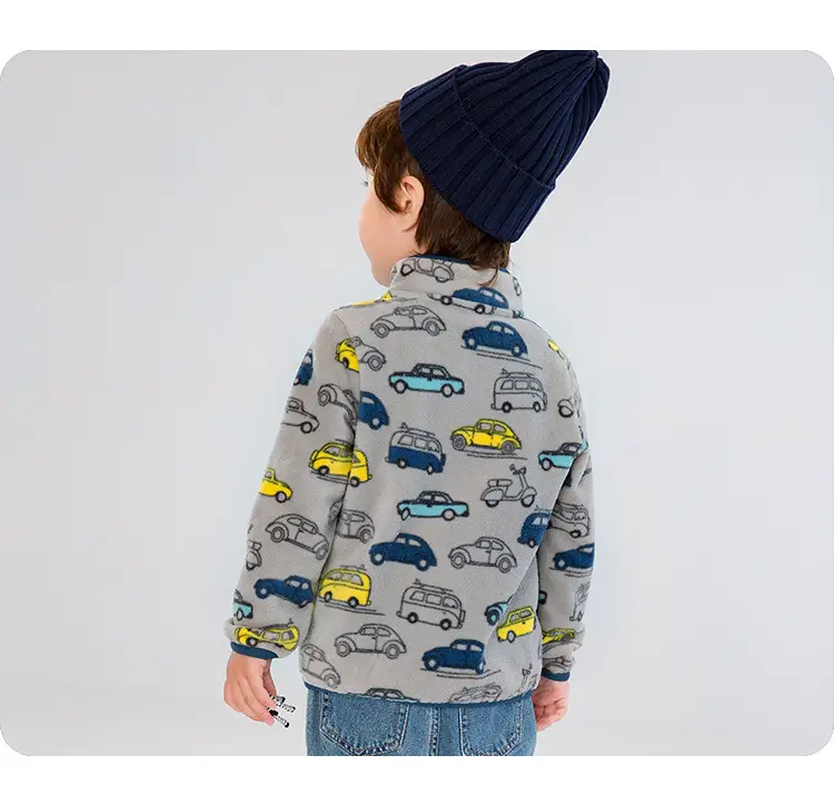Boys Car Printed Polar Fleece Jacket Winter Top — feature 17