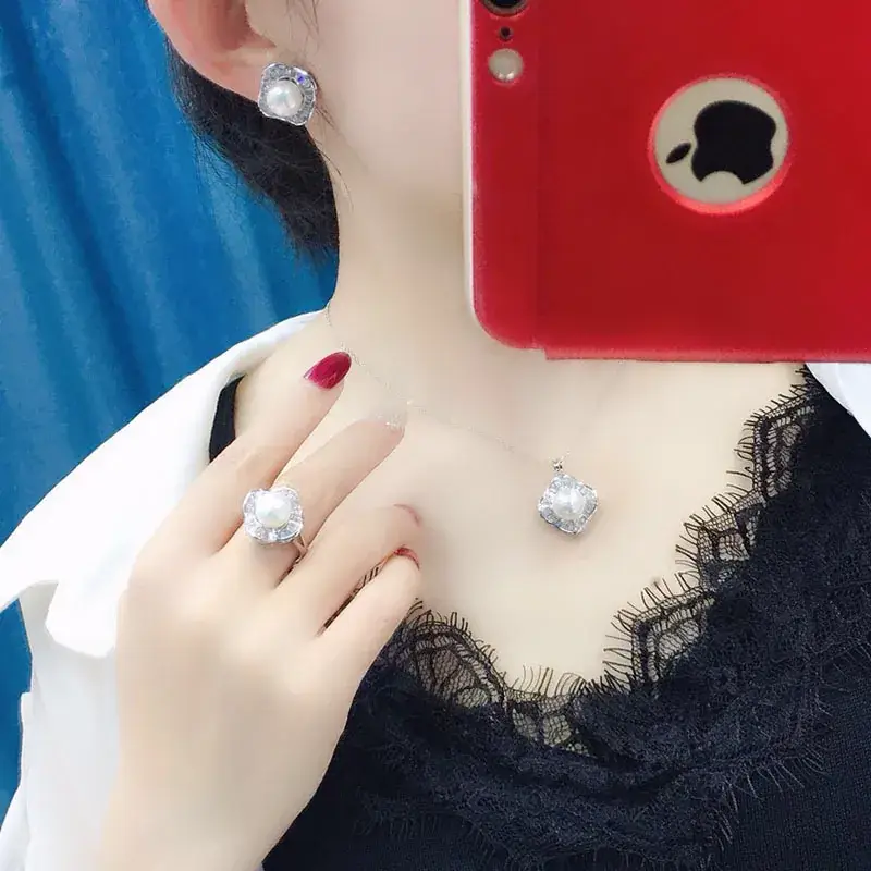 Pearl Earrings Set with Large Crystal Centerpiece - Image 11