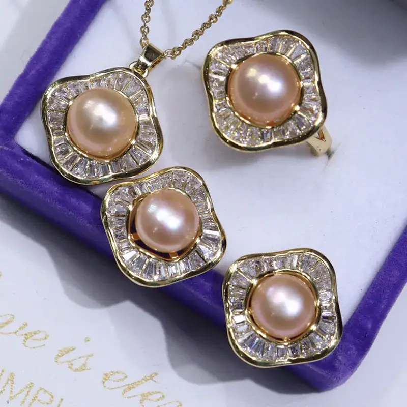 Pearl Earrings Set with Large Crystal Centerpiece - Image 12