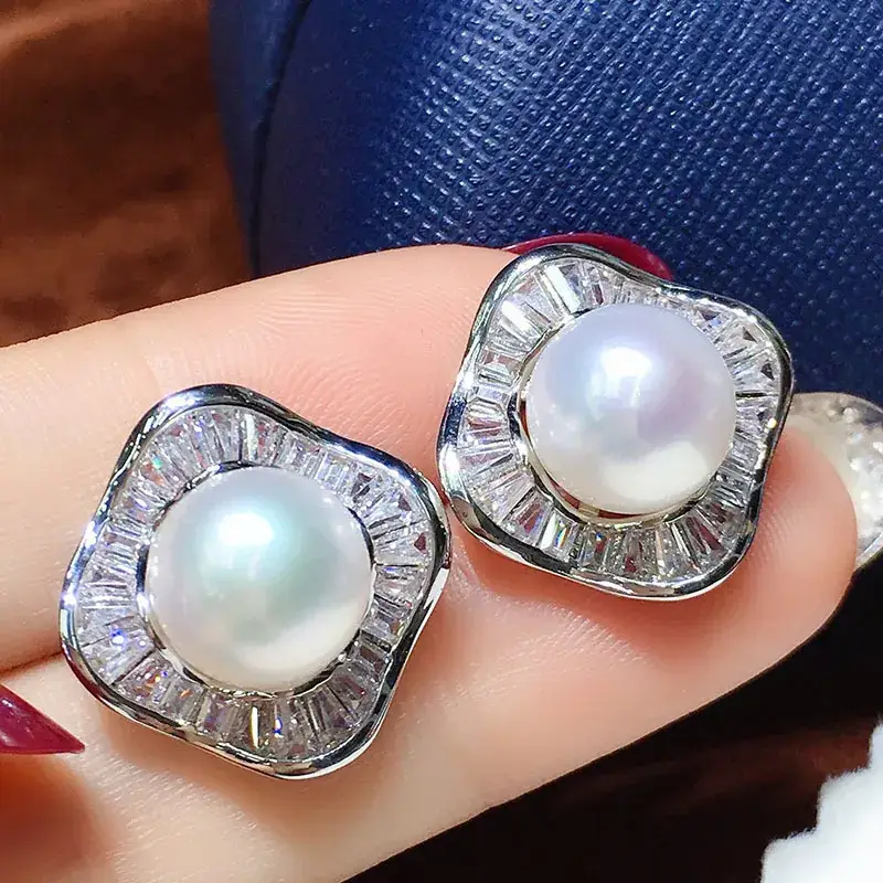 Pearl Earrings Set with Large Crystal Centerpiece - Image 3