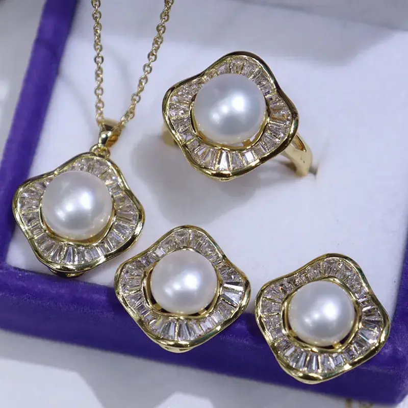 Pearl Earrings Set with Large Crystal Centerpiece - Image 5