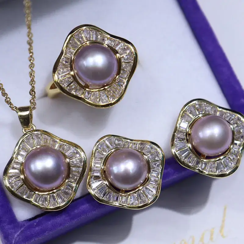 Pearl Earrings Set with Large Crystal Centerpiece - Image 6