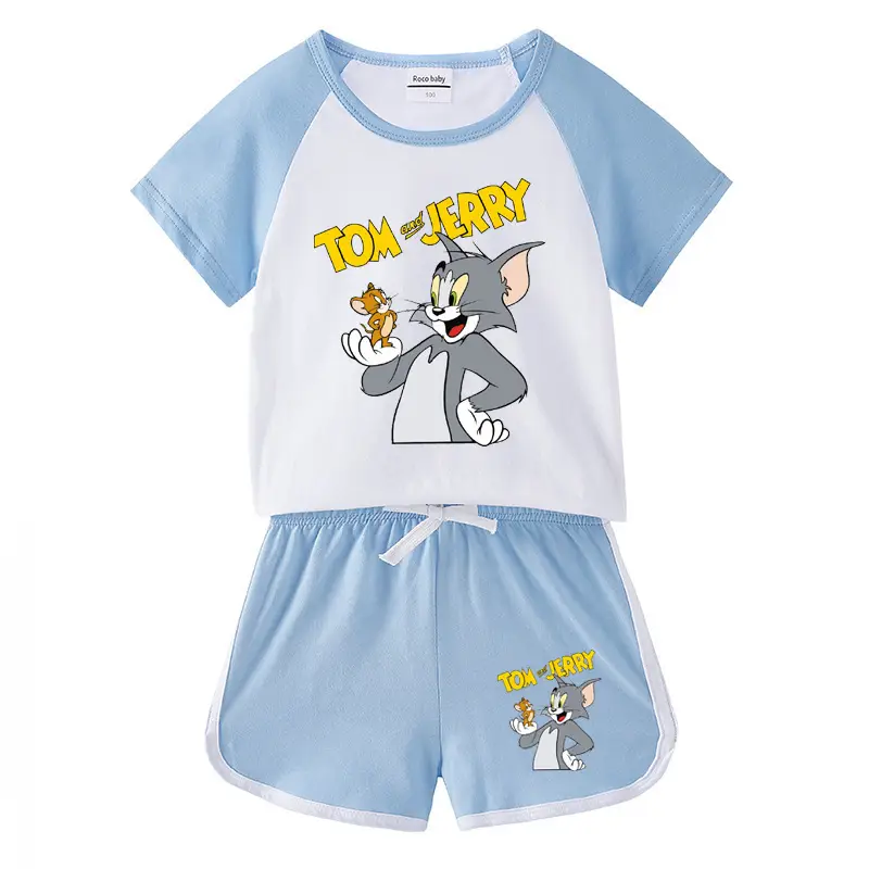 Tom and Jerry 2Pc Cotton Shorts T-Shirt Set Light Blue