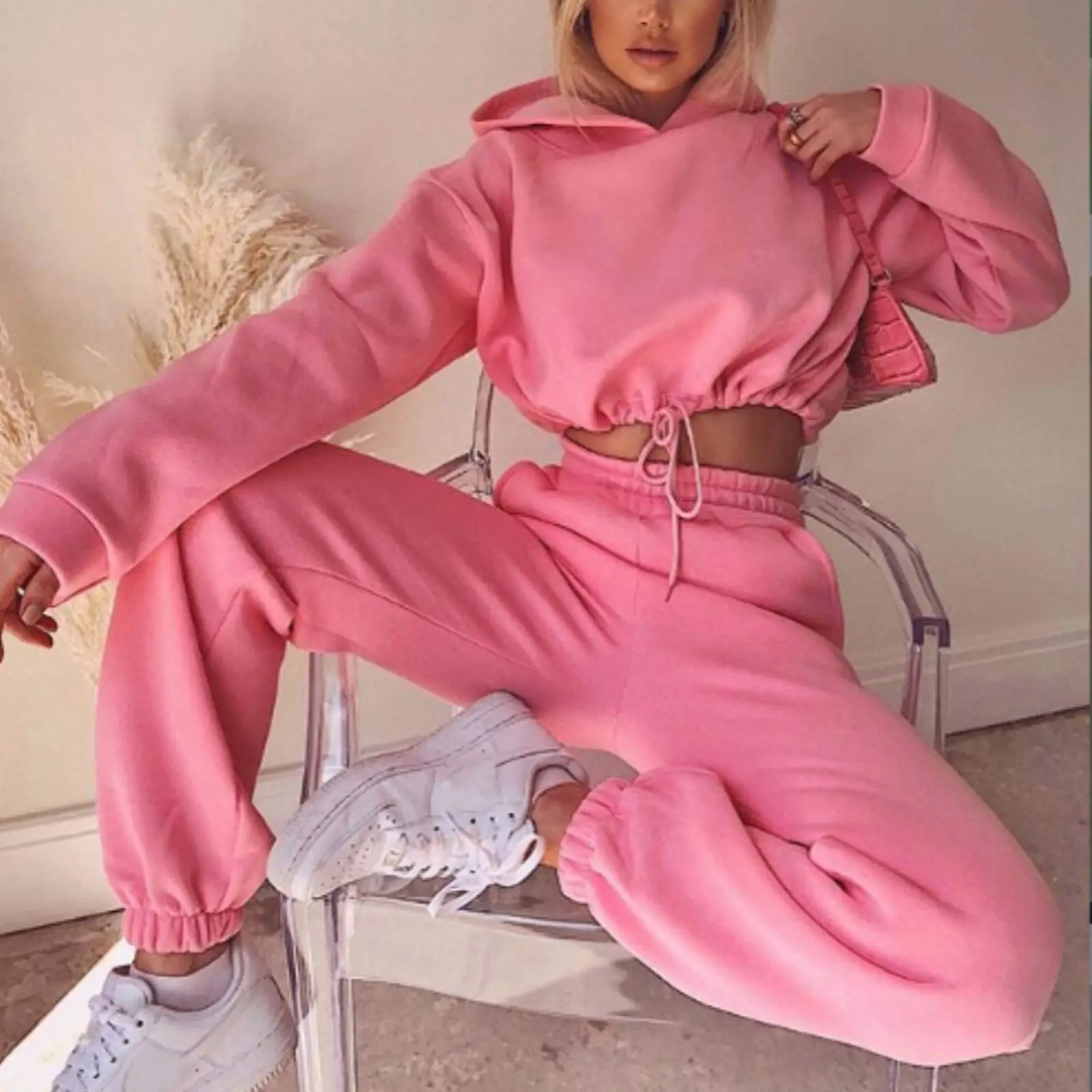 White 2-Piece Hoodie Track Suit for Women - Image 12