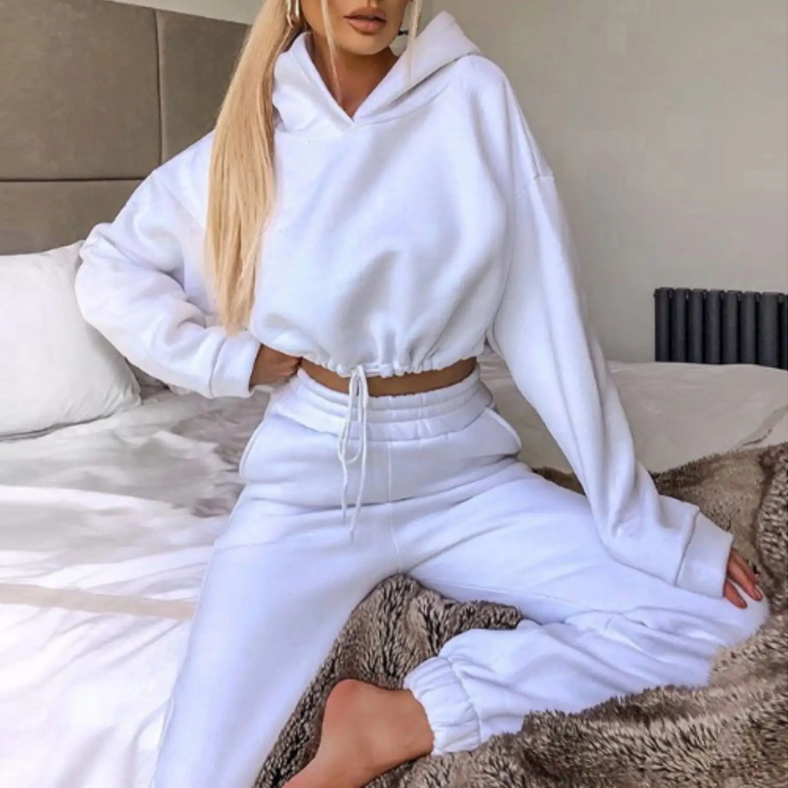 White 2-Piece Hoodie Track Suit for Women - Image 13