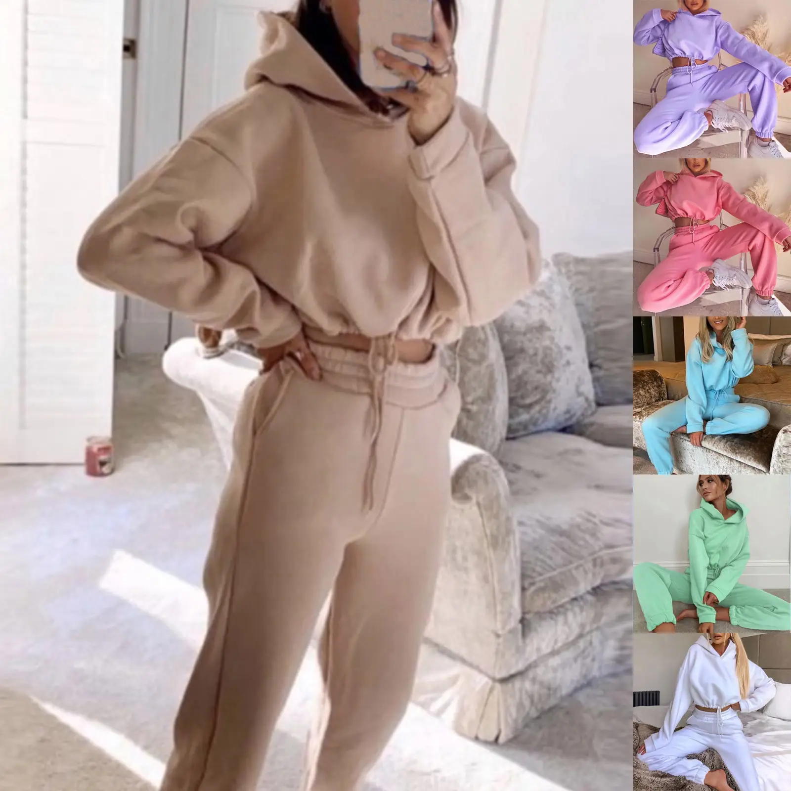 White 2-Piece Hoodie Track Suit for Women — feature 2