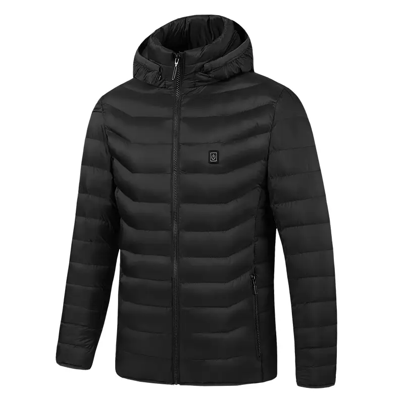Smart Electric Heating Cotton Coat for Men Black Orange - Image 7