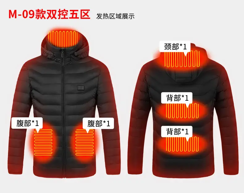 Smart Electric Heating Cotton Coat for Men Black Orange — feature 11