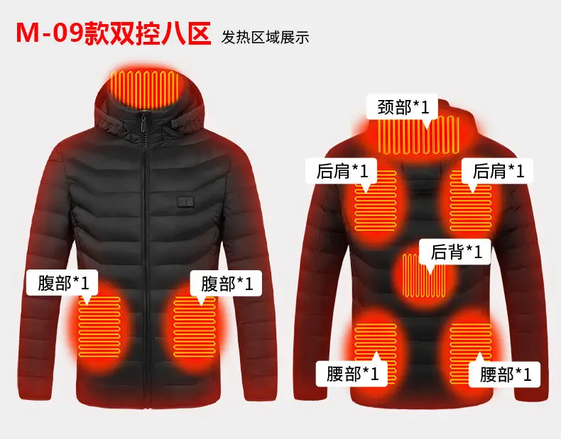 Smart Electric Heating Cotton Coat for Men Black Orange — feature 12