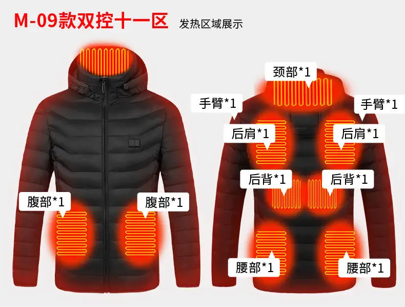 Smart Electric Heating Cotton Coat for Men Black Orange — feature 14