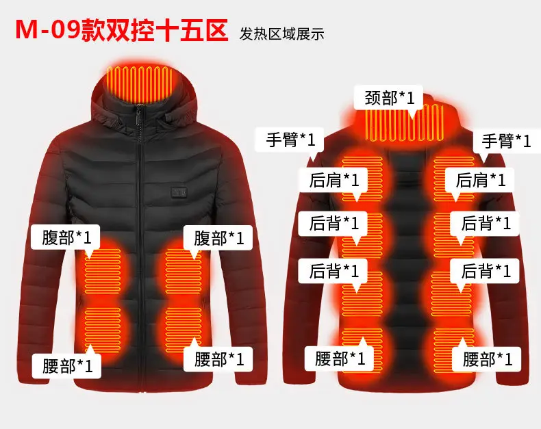 Smart Electric Heating Cotton Coat for Men Black Orange — feature 15