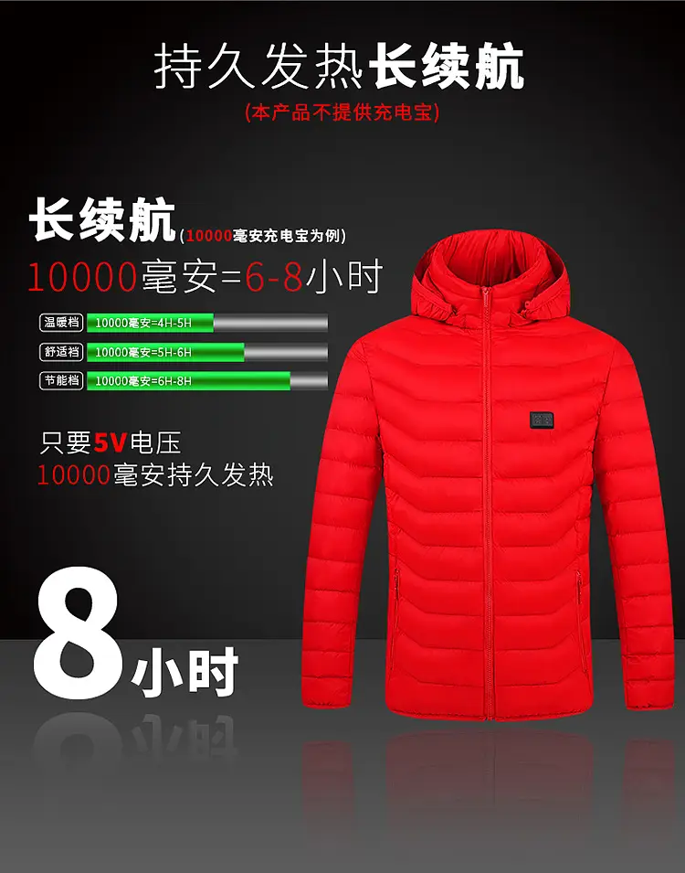 Smart Electric Heating Cotton Coat for Men Black Orange — feature 20