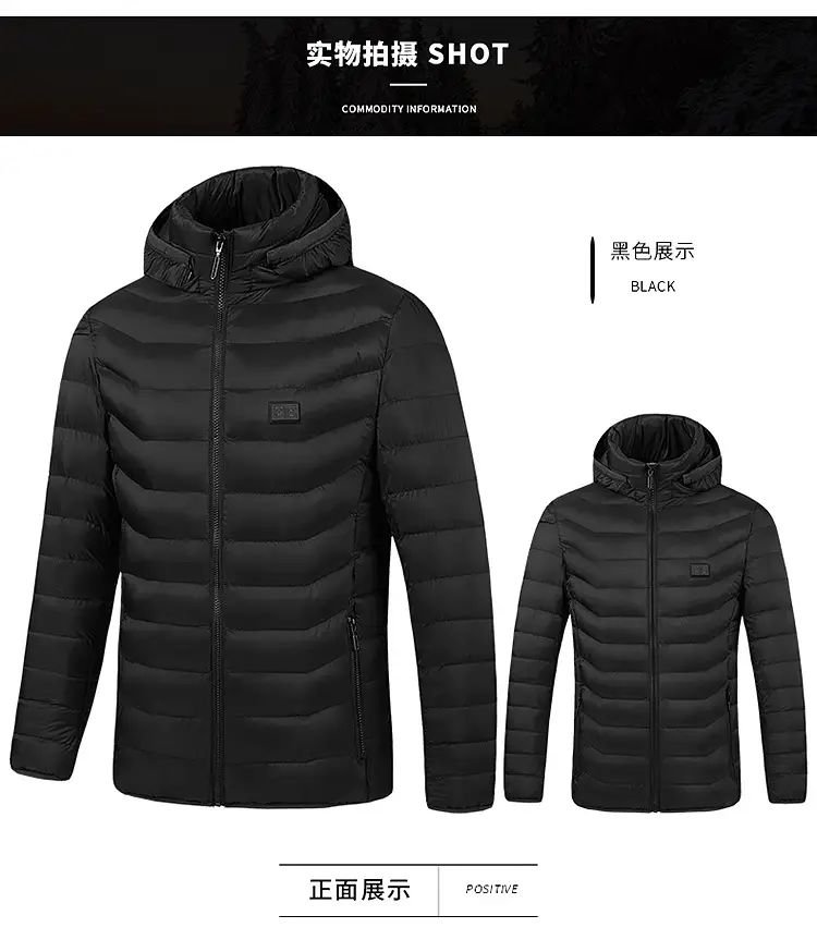 Smart Electric Heating Cotton Coat for Men Black Orange — feature 27