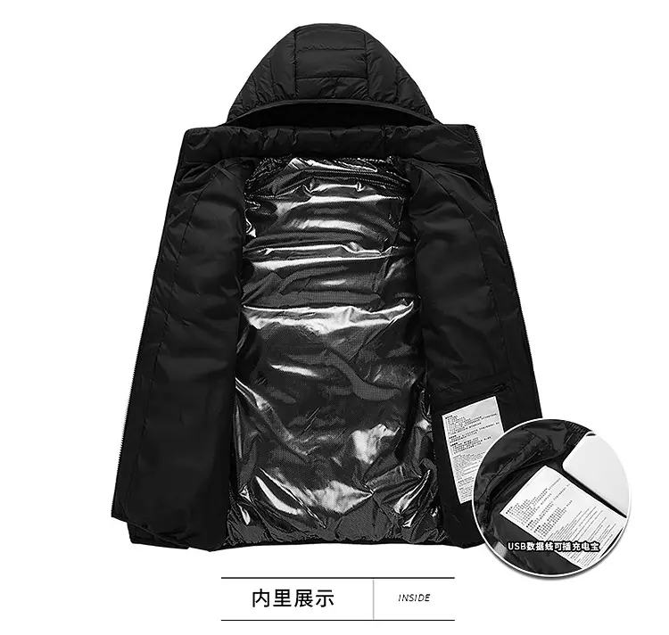 Smart Electric Heating Cotton Coat for Men Black Orange — feature 29