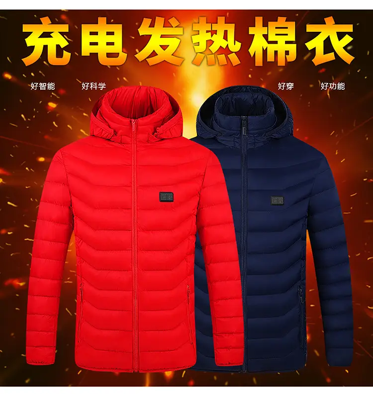 Smart Electric Heating Cotton Coat for Men Black Orange — feature 3