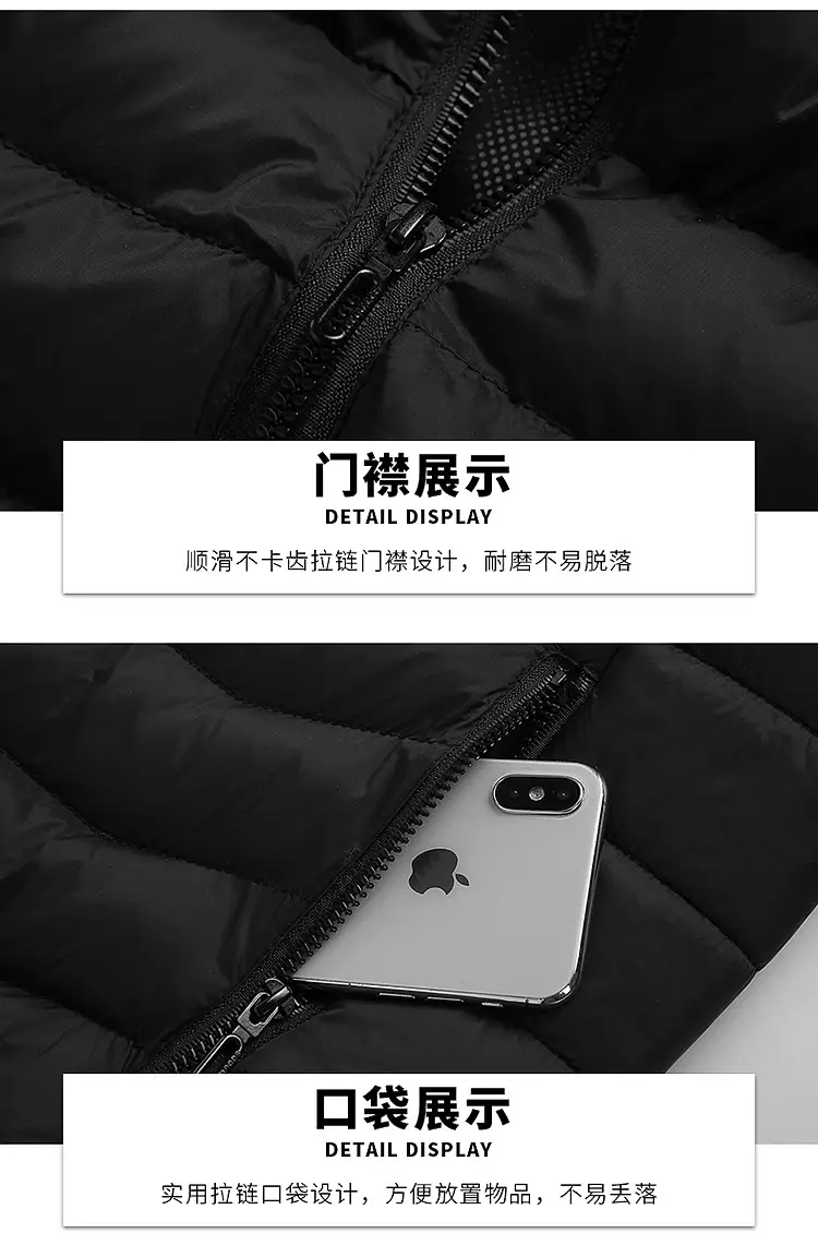 Smart Electric Heating Cotton Coat for Men Black Orange — feature 33