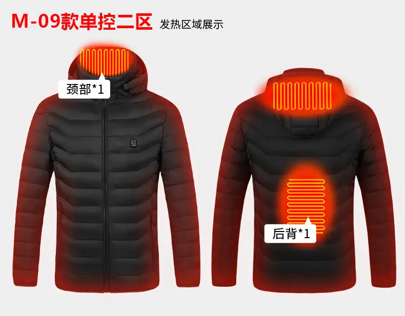 Smart Electric Heating Cotton Coat for Men Black Orange — feature 7