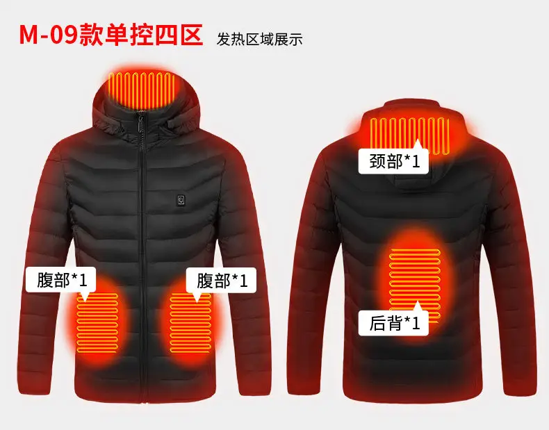 Smart Electric Heating Cotton Coat for Men Black Orange — feature 8
