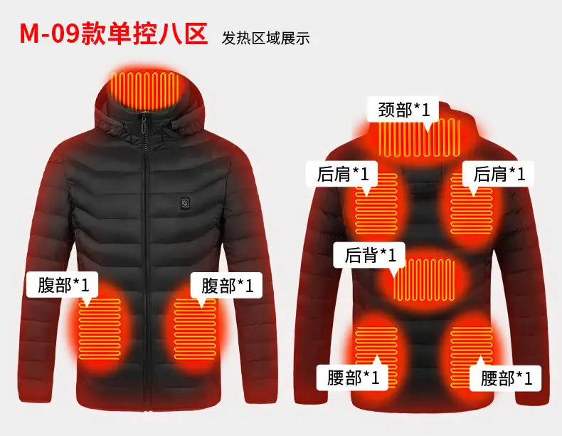 Smart Electric Heating Cotton Coat for Men Black Orange — feature 9