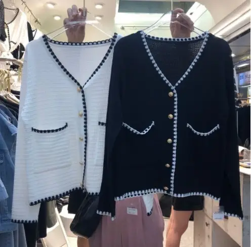 Women Knitted Coat White Black Ice Silk High Waist - Image 3