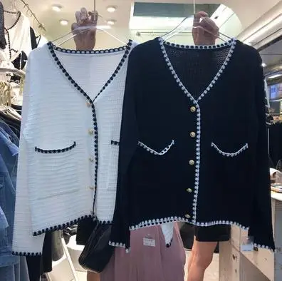 Women Knitted Coat White Black Ice Silk High Waist - Image 4